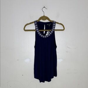 Cable & Gauge Navy Tank Top with White Embellished Neckline Size XL NEW!